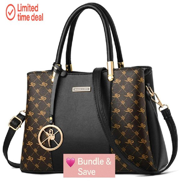PU Leather Tote Bag with 7 Pockets Adjustable Strap 11.8x8.3x5.1 Inches